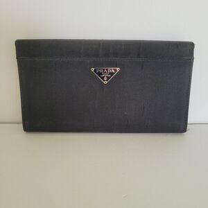 PRADA Vintage Tessuto Nero Black Nylon Leather Logo Plate Wallet Large Envelope